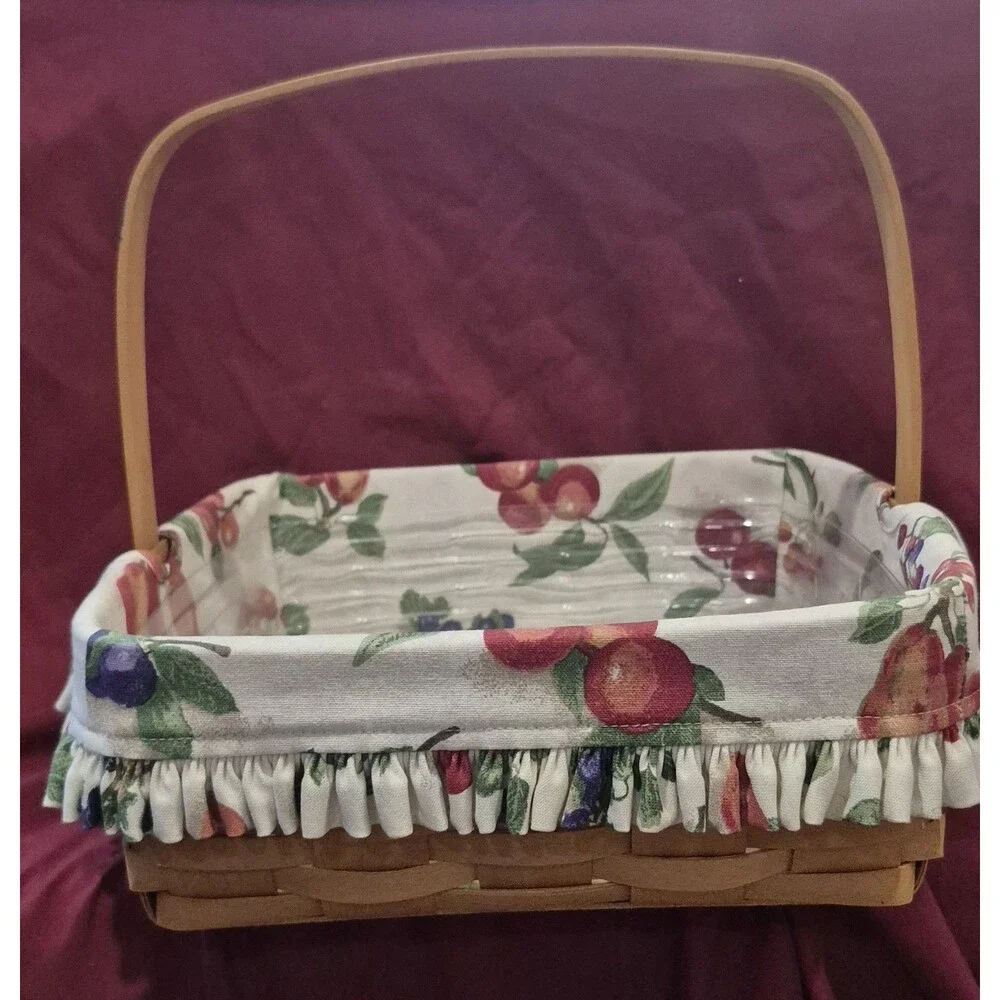 Longaberger 1999 Signature Basket Apple Orchard Cloth & Plastic Liner 12x12 EUC